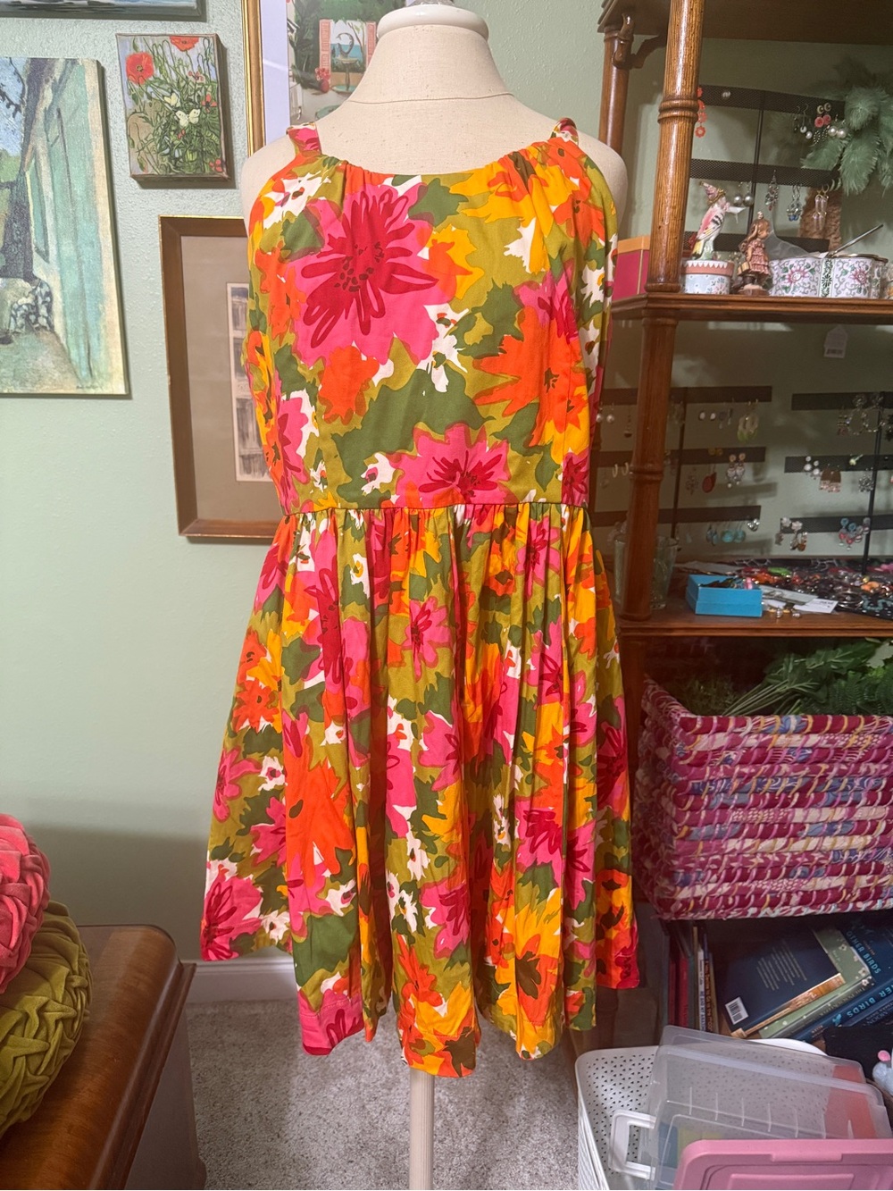 Trashy Diva Floral Midi Dress in Pink, Orange, Olive Green